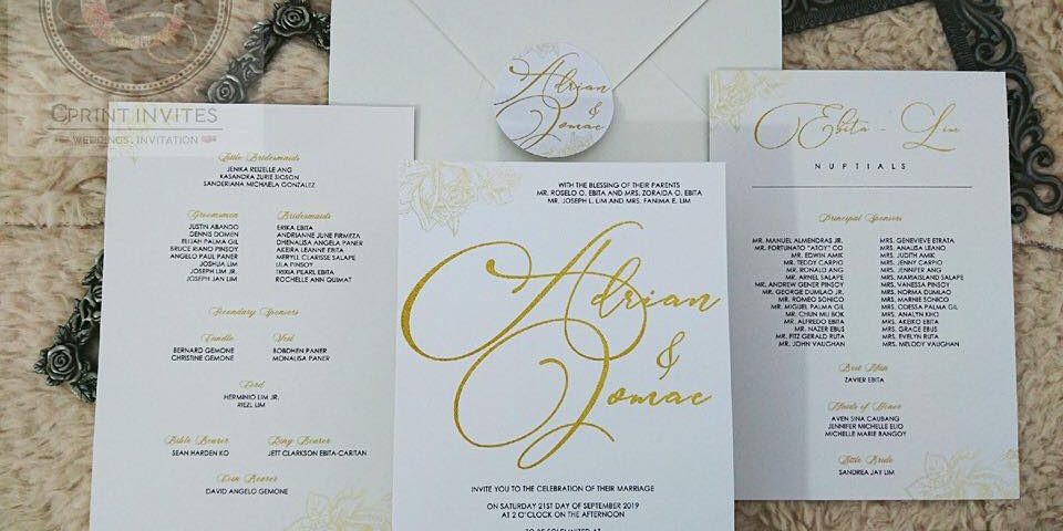 Sample invitations under Amethyst All In Wedding Package
