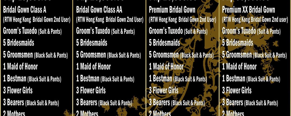 Our new wedding gown packages rates for 2020. BOOK FOR AS LOW AS 15K on our wedd...