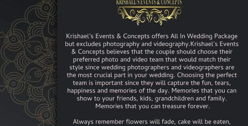 Public Advisory:
 Krishael’s Events & Concepts offers All In Wedding Package but...
