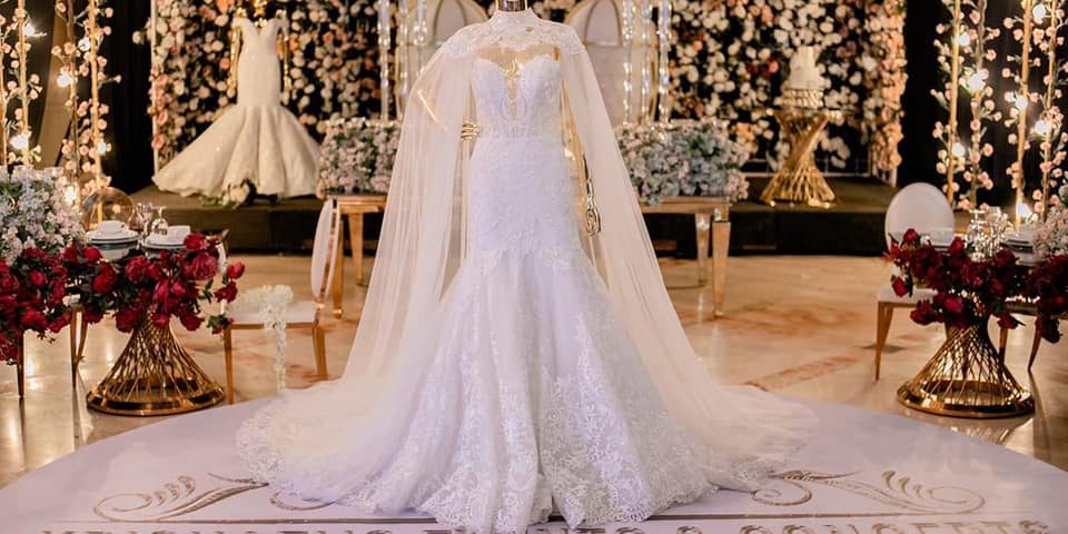 Class AA Wedding Gown with removable cape for 1st user rent. 
 Krishael’s Events...